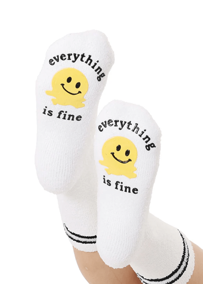 "Everything Is Fine" Fuzzy Crew Socks - Whiskey Skies - LIVING ROYAL
