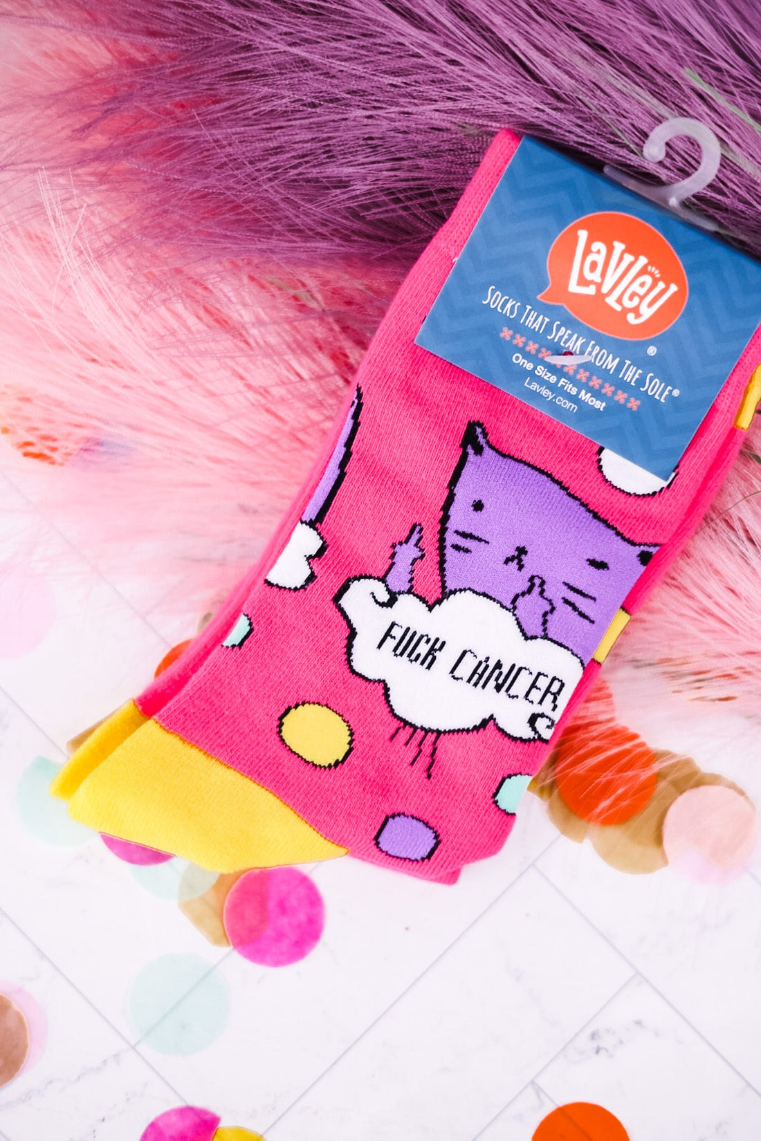 F*** Cancer Bad Kitty Socks - Whiskey Skies - LAVLEY