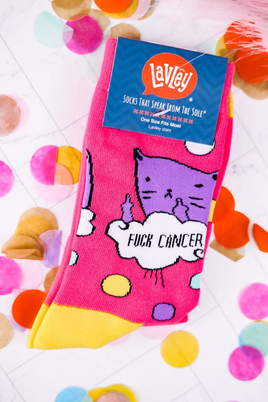 F*** Cancer Bad Kitty Socks - Whiskey Skies - LAVLEY