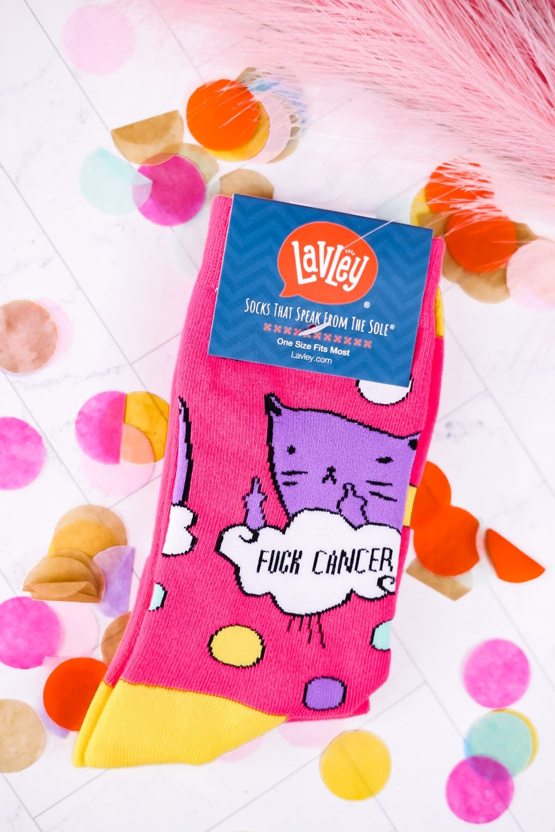 F*** Cancer Bad Kitty Socks - Whiskey Skies - LAVLEY