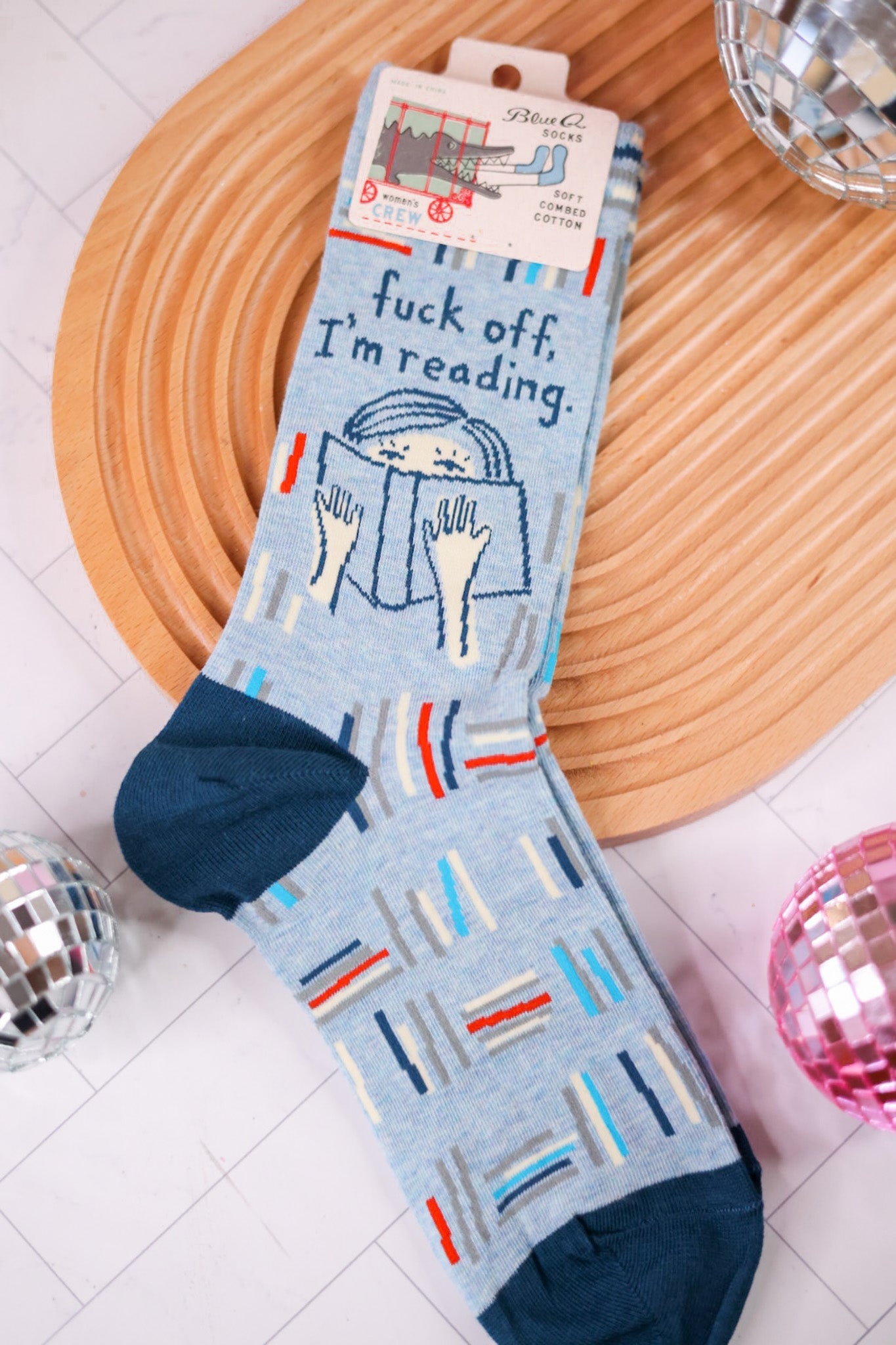 F*** Off, I'm Reading Crew Socks - Whiskey Skies - BLUE Q