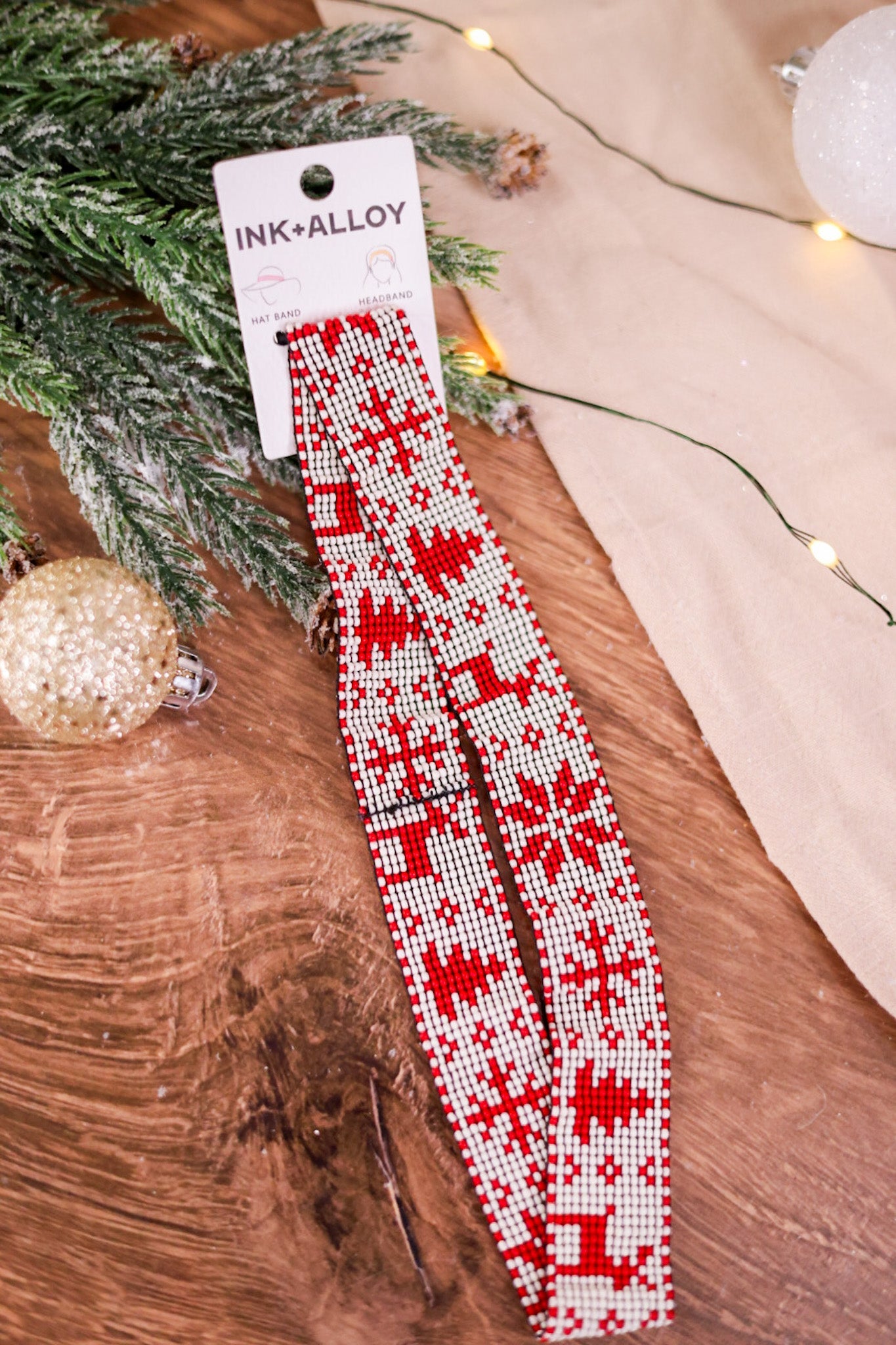 Fair Isle Beaded Red and White Hat Band - Whiskey Skies - INK+ALLOY