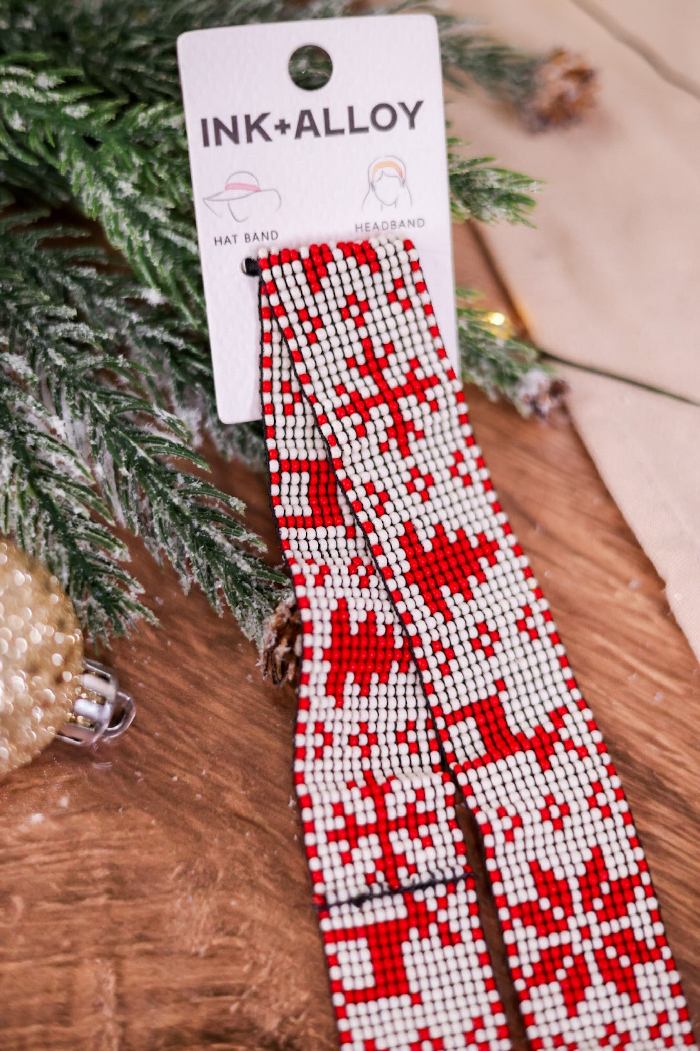 Fair Isle Beaded Red and White Hat Band - Whiskey Skies - INK+ALLOY