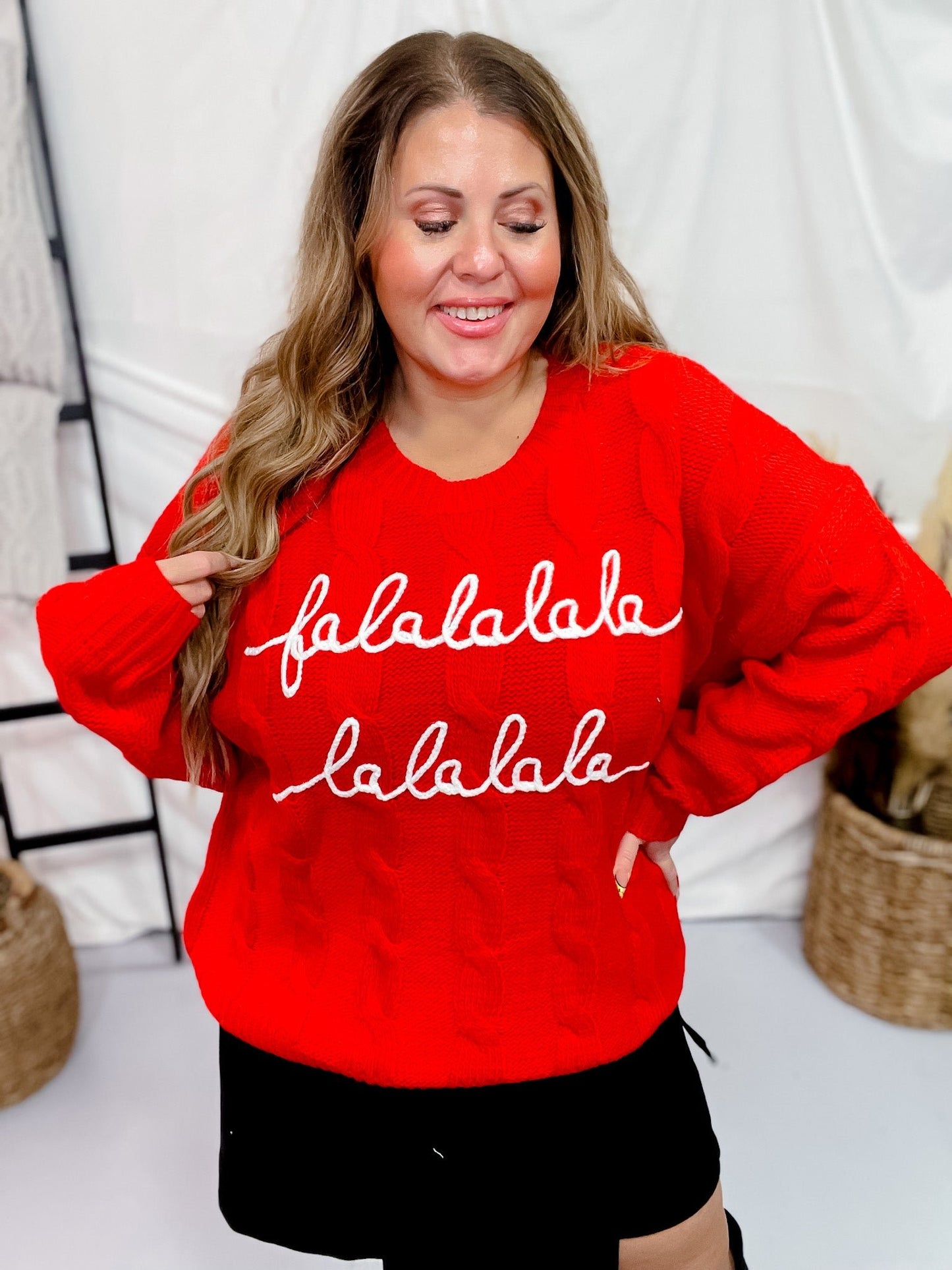 Falalalala Letter Embroidery Holiday Sweater - Whiskey Skies - AND THE WHY