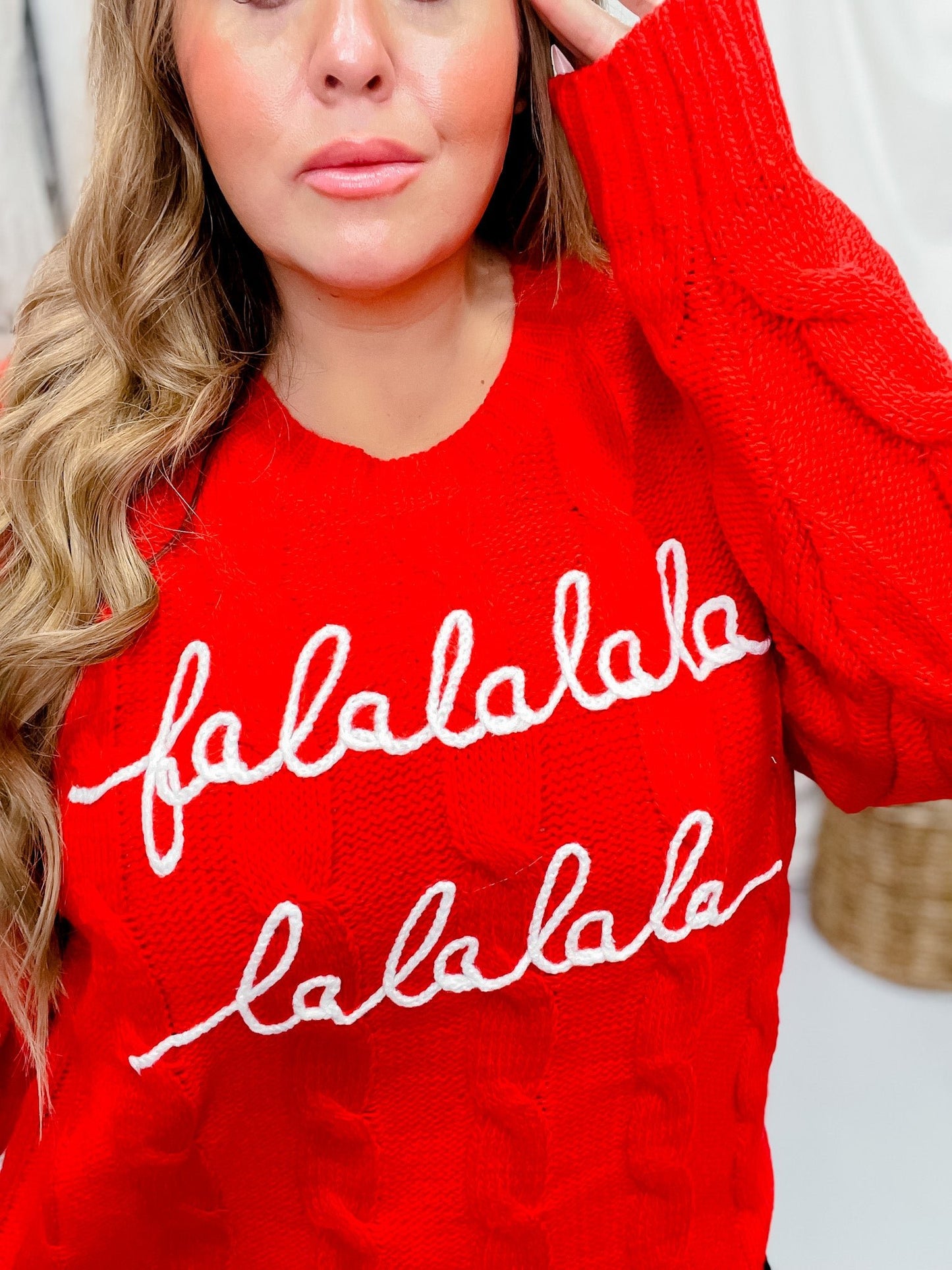 Falalalala Letter Embroidery Holiday Sweater - Whiskey Skies - AND THE WHY