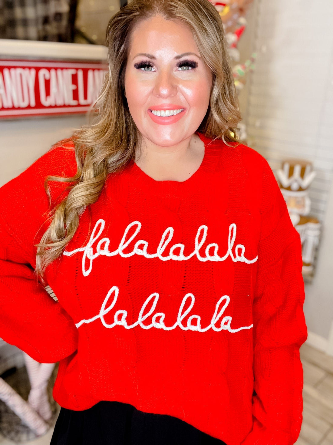 Falalalala Letter Embroidery Holiday Sweater - Whiskey Skies - AND THE WHY