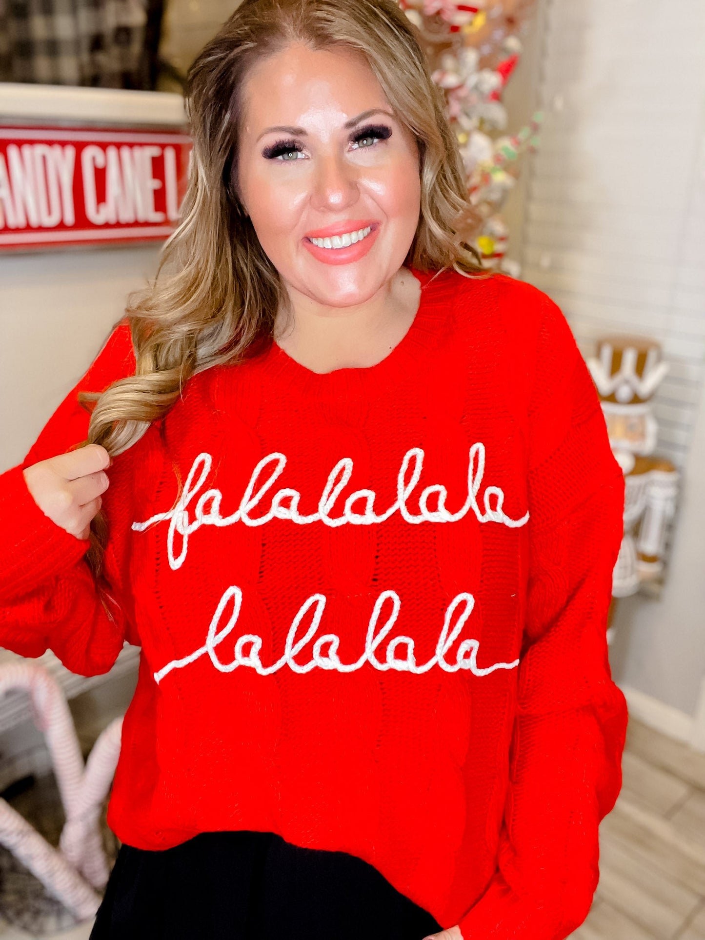 Falalalala Letter Embroidery Holiday Sweater - Whiskey Skies - AND THE WHY