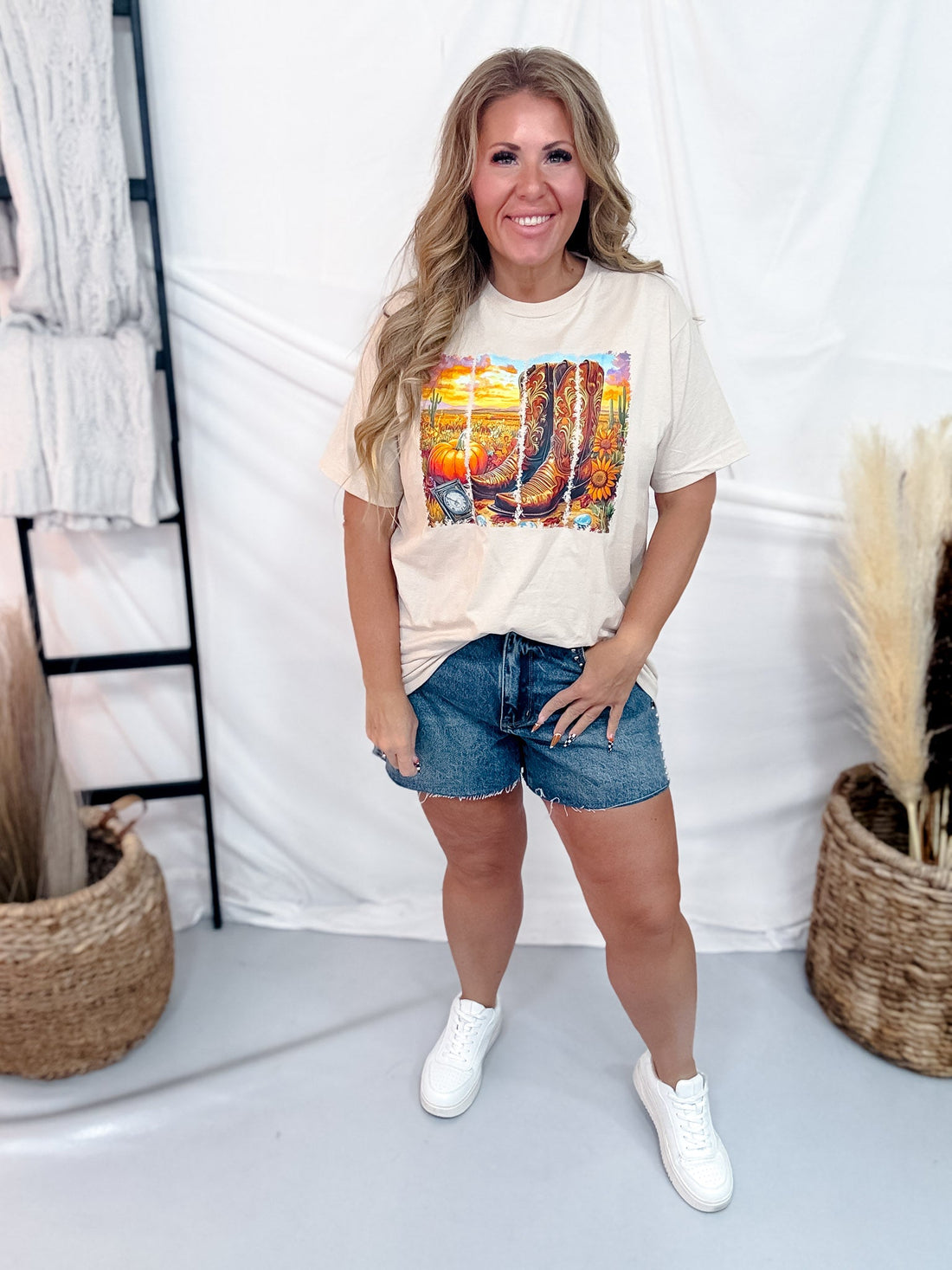 Fall Boots Short Sleeve Graphic Tee - Whiskey Skies - FESTIVITEES