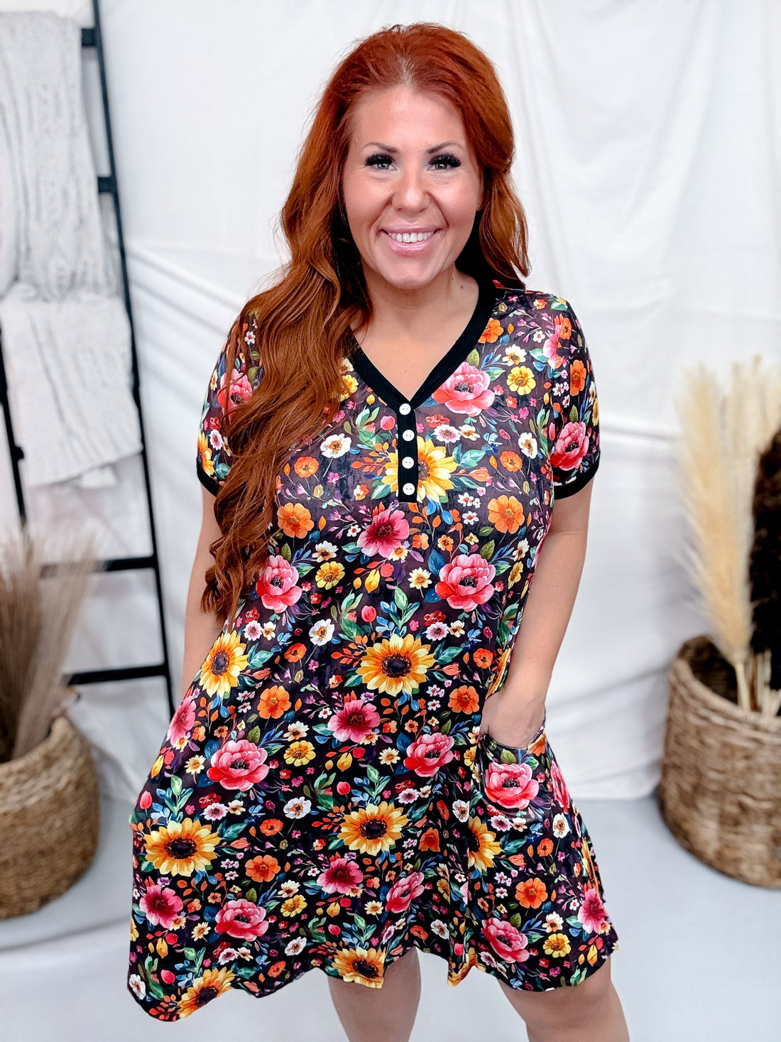 Fall Floral Print Loungewear Night Dress - Whiskey Skies - SHIRLEY & STONE