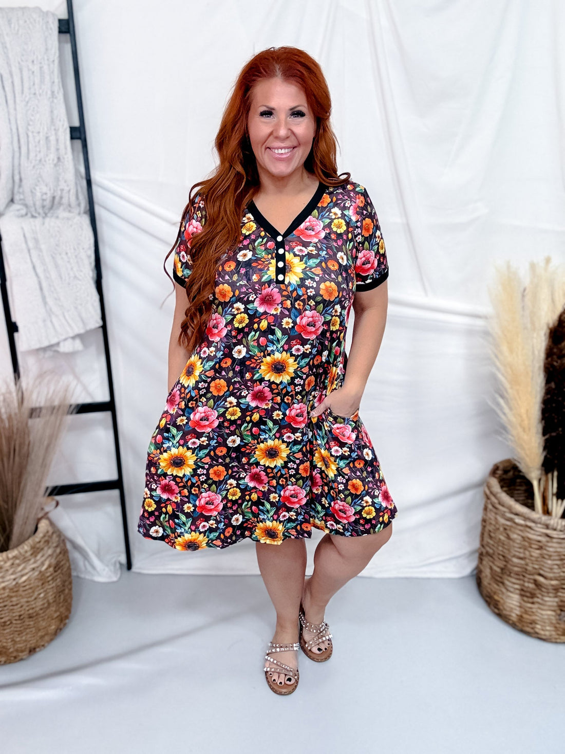 Fall Floral Print Loungewear Night Dress - Whiskey Skies - SHIRLEY & STONE