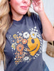 Fall Floral Smile Short Sleeve Graphic Tee - Whiskey Skies - JOCO INK GRAPHIC APPAREL