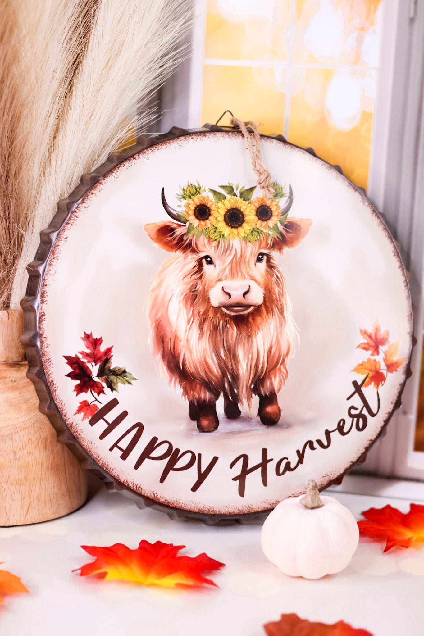 Fall Themed Highland Cow Bottle Cap Sign (3 Styles) - Whiskey Skies - SPECIAL T IMPORTS INC