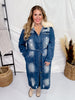 Faux Fur Collar Coat Style denim Midi Length Dress - Whiskey Skies - DAVI & DANI