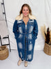 Faux Fur Collar Coat Style denim Midi Length Dress - Whiskey Skies - DAVI & DANI