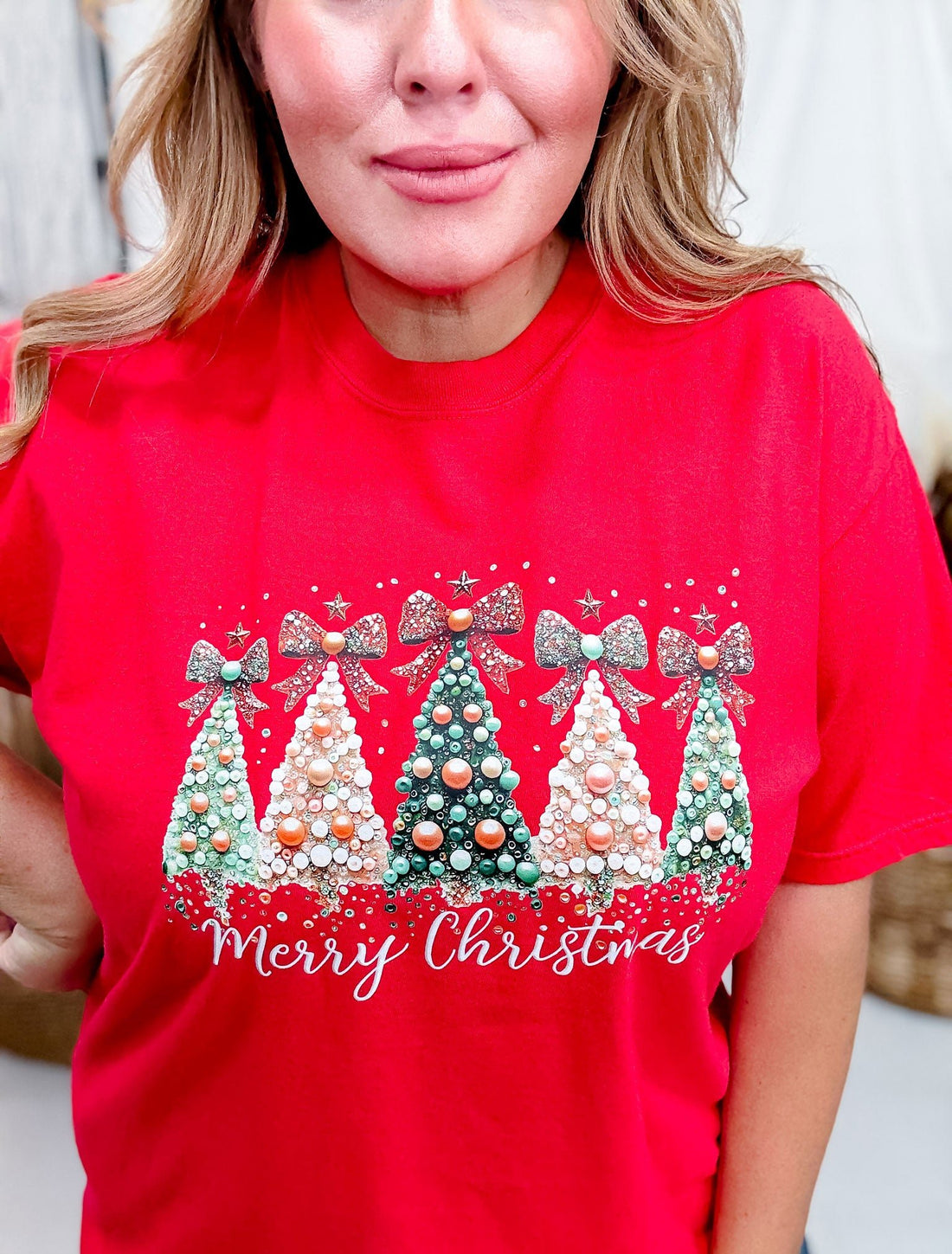 Faux Pearl Christmas Trees Graphic T-Shirt - Whiskey Skies - JOCO INK GRAPHIC APPAREL
