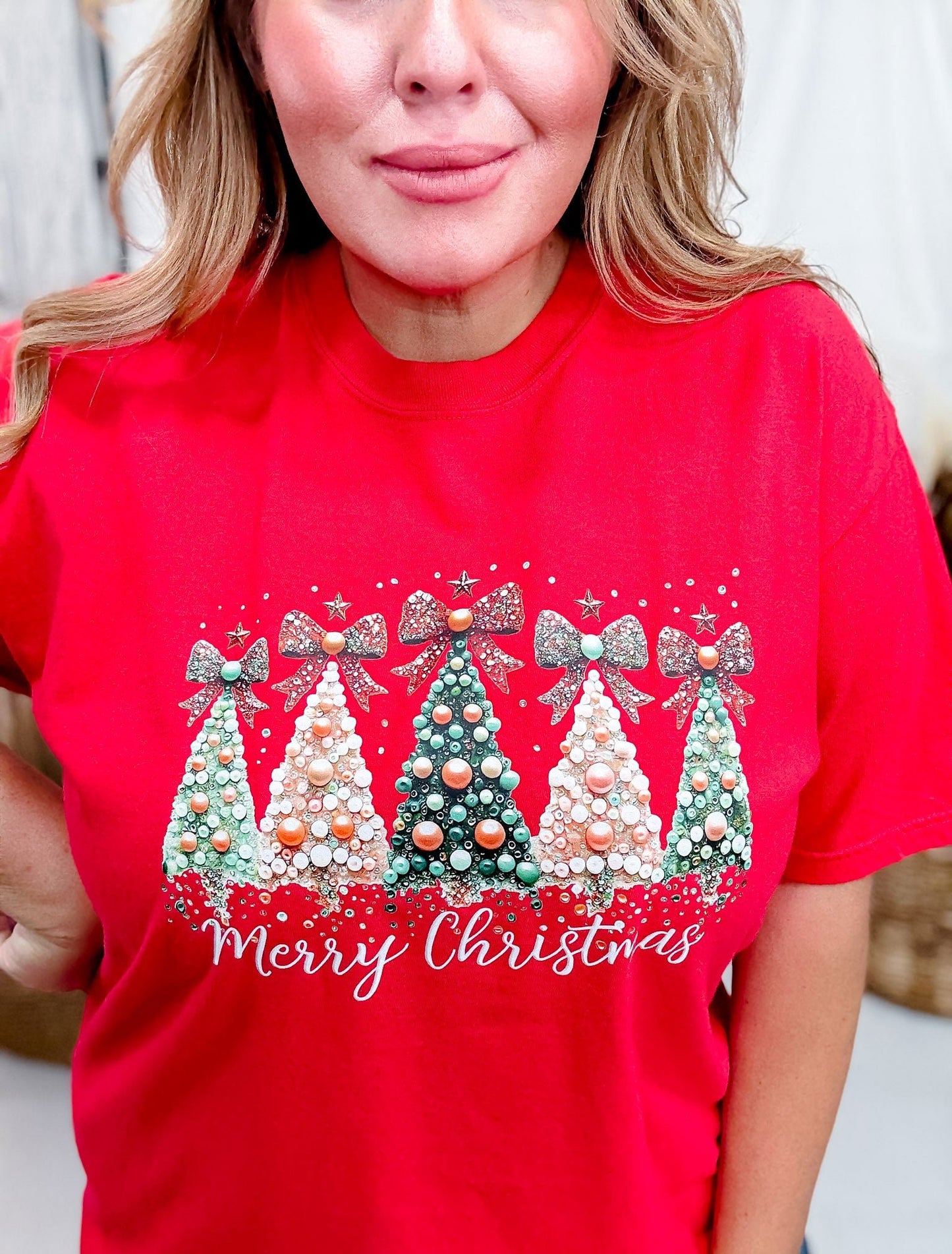 Faux Pearl Christmas Trees Graphic T-Shirt - Whiskey Skies - JOCO INK GRAPHIC APPAREL