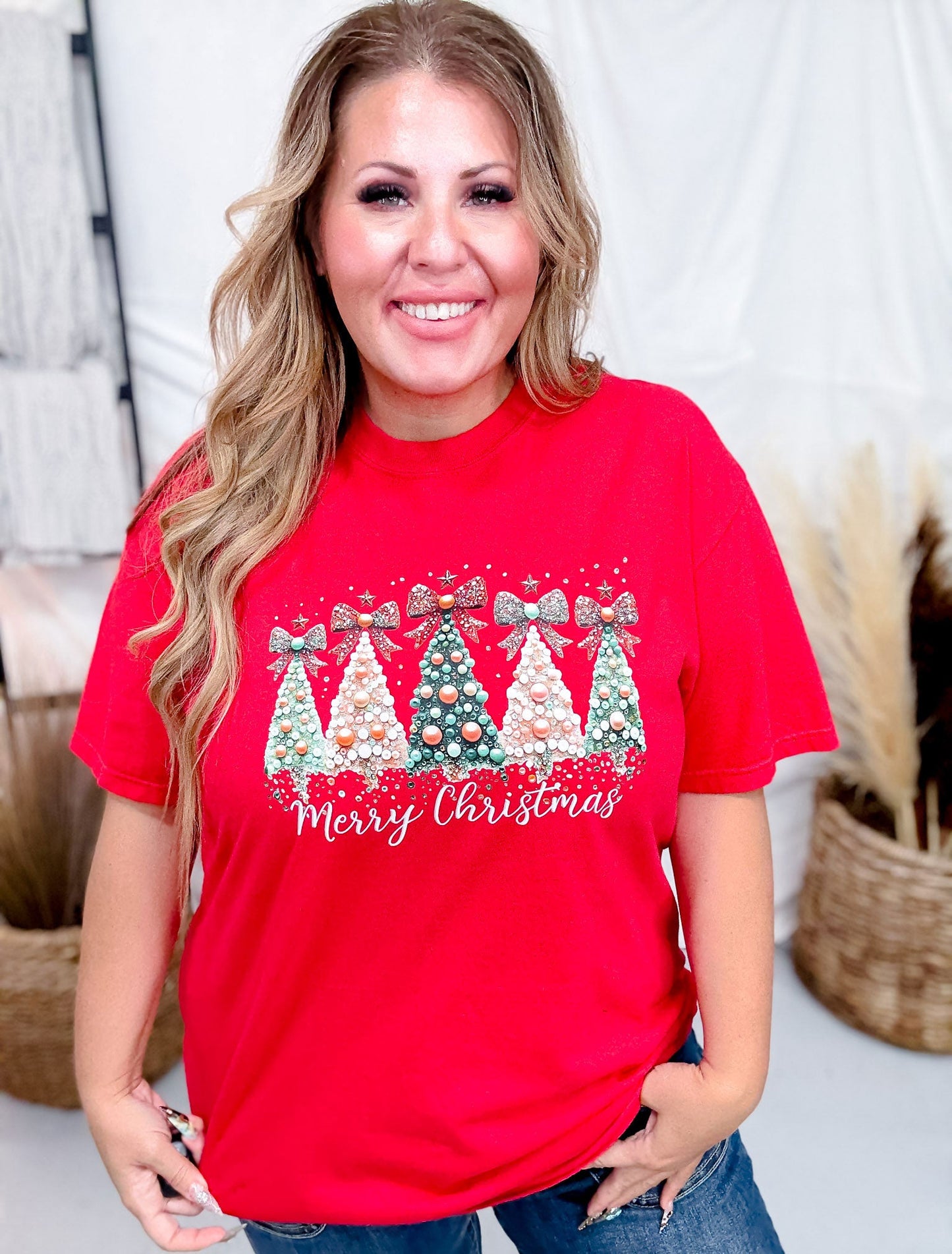 Faux Pearl Christmas Trees Graphic T-Shirt - Whiskey Skies - JOCO INK GRAPHIC APPAREL