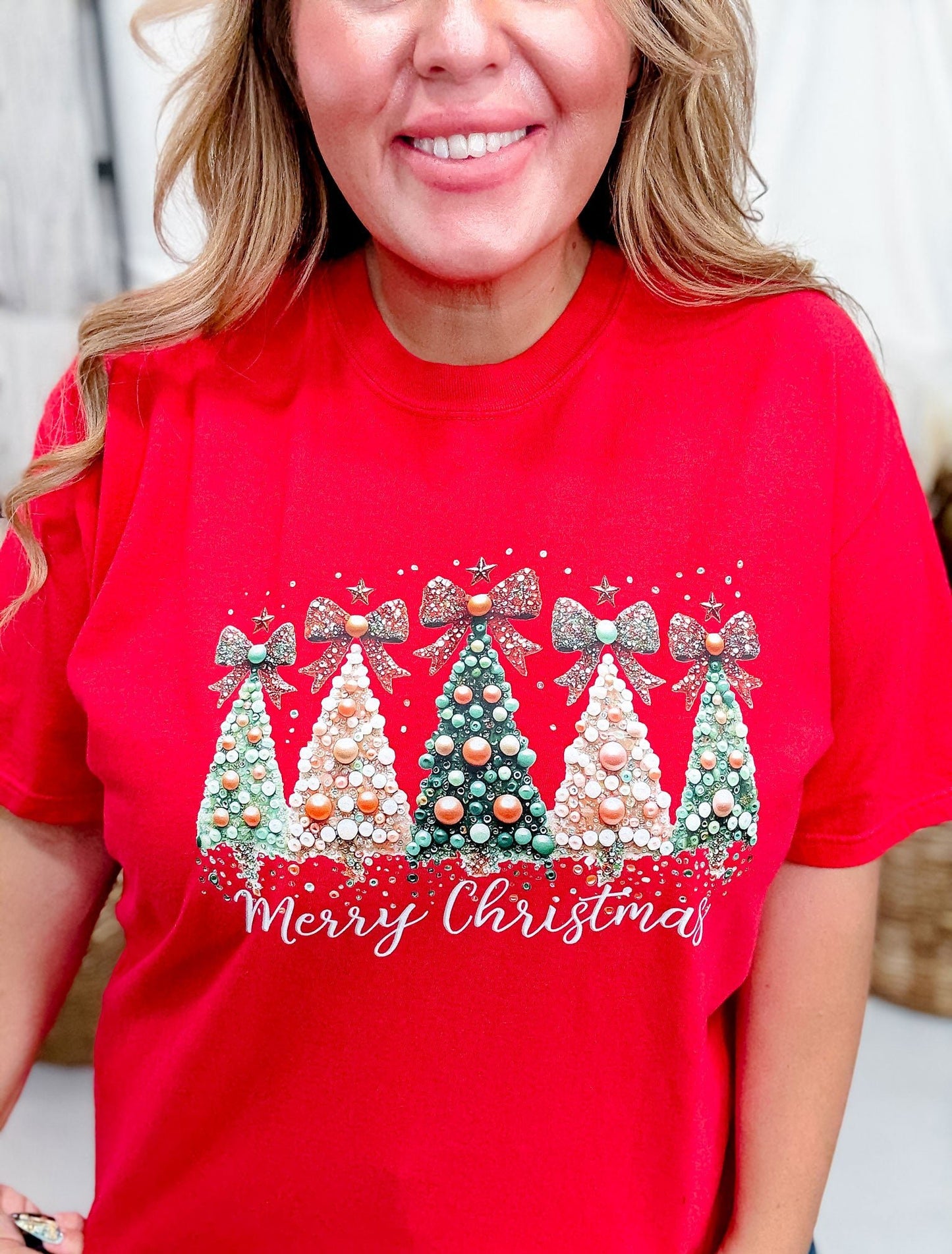 Faux Pearl Christmas Trees Graphic T-Shirt - Whiskey Skies - JOCO INK GRAPHIC APPAREL