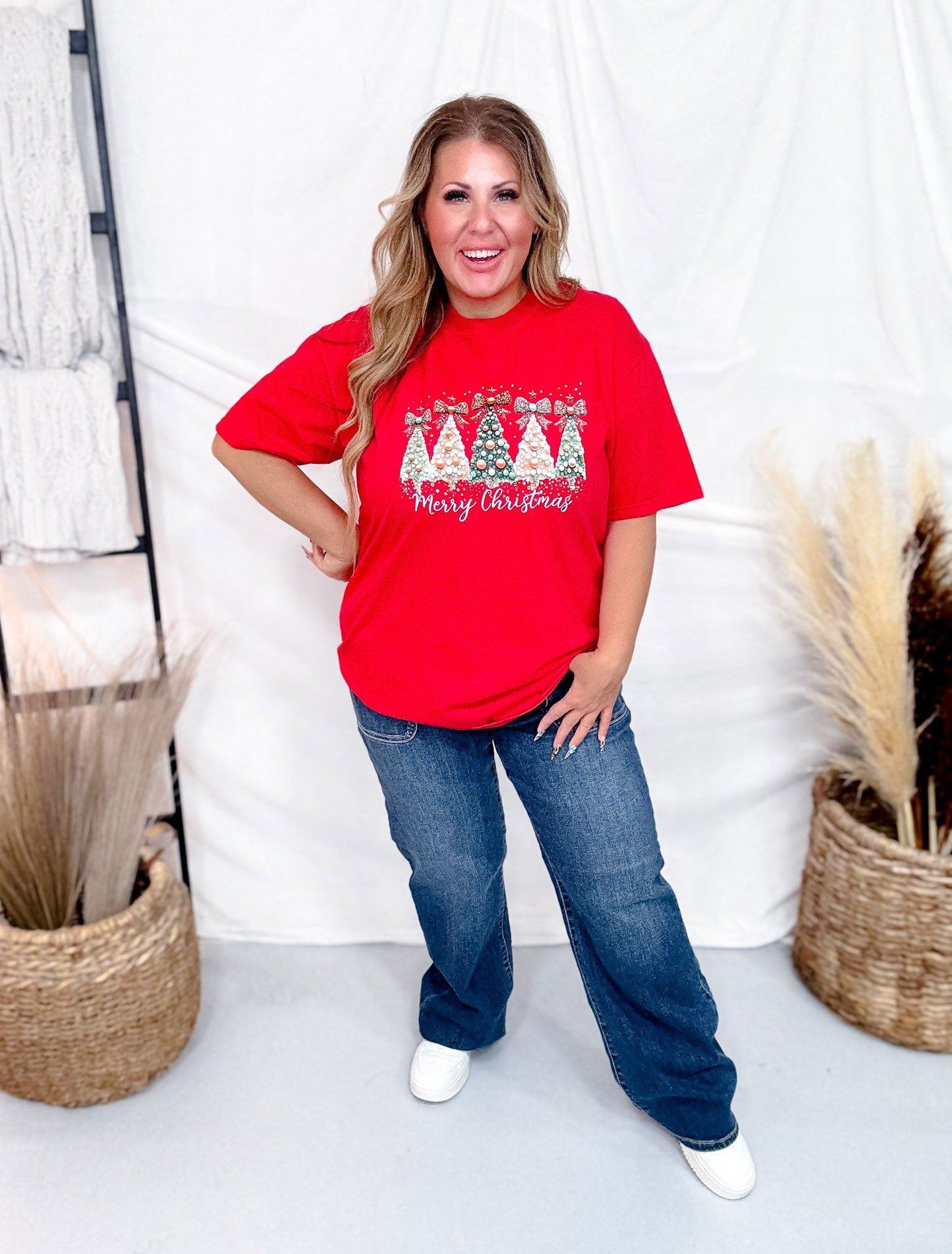 Faux Pearl Christmas Trees Graphic T-Shirt - Whiskey Skies - JOCO INK GRAPHIC APPAREL