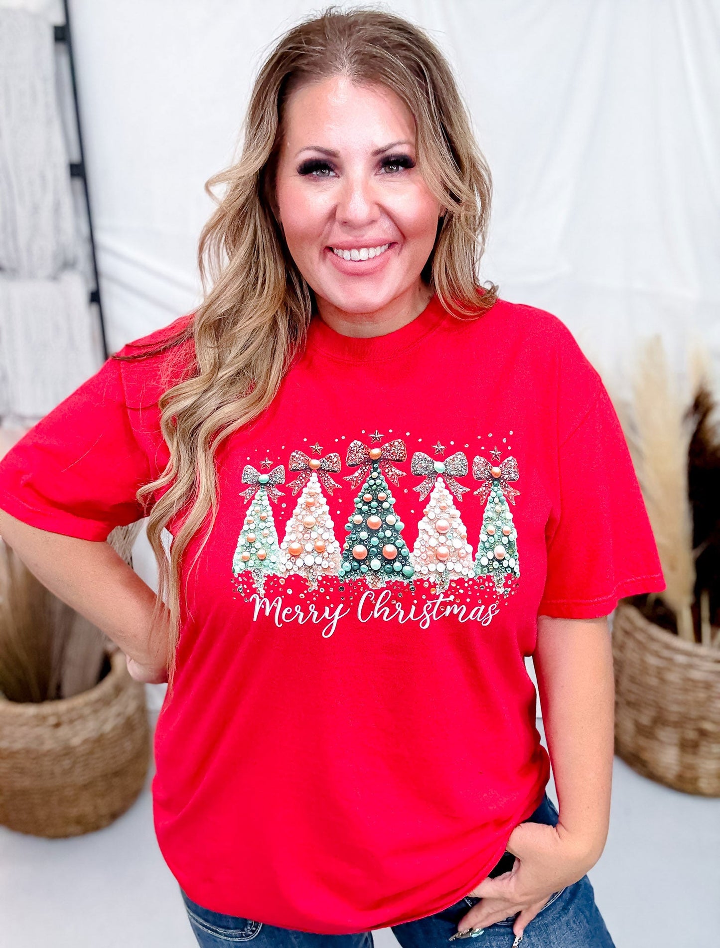Faux Pearl Christmas Trees Graphic T-Shirt - Whiskey Skies - JOCO INK GRAPHIC APPAREL