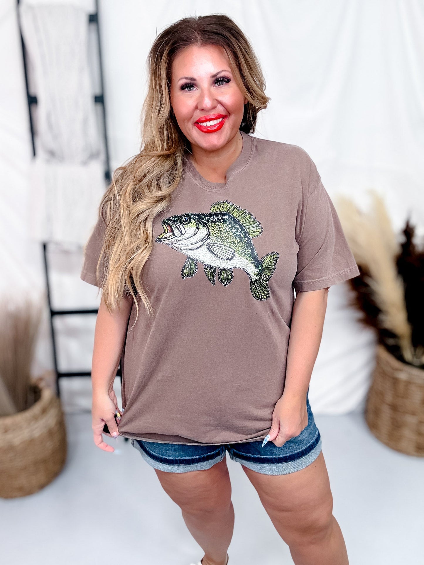 Faux Rhinestone Bass Graphic Tee - Whiskey Skies - THE LATTIMORE CLAIM