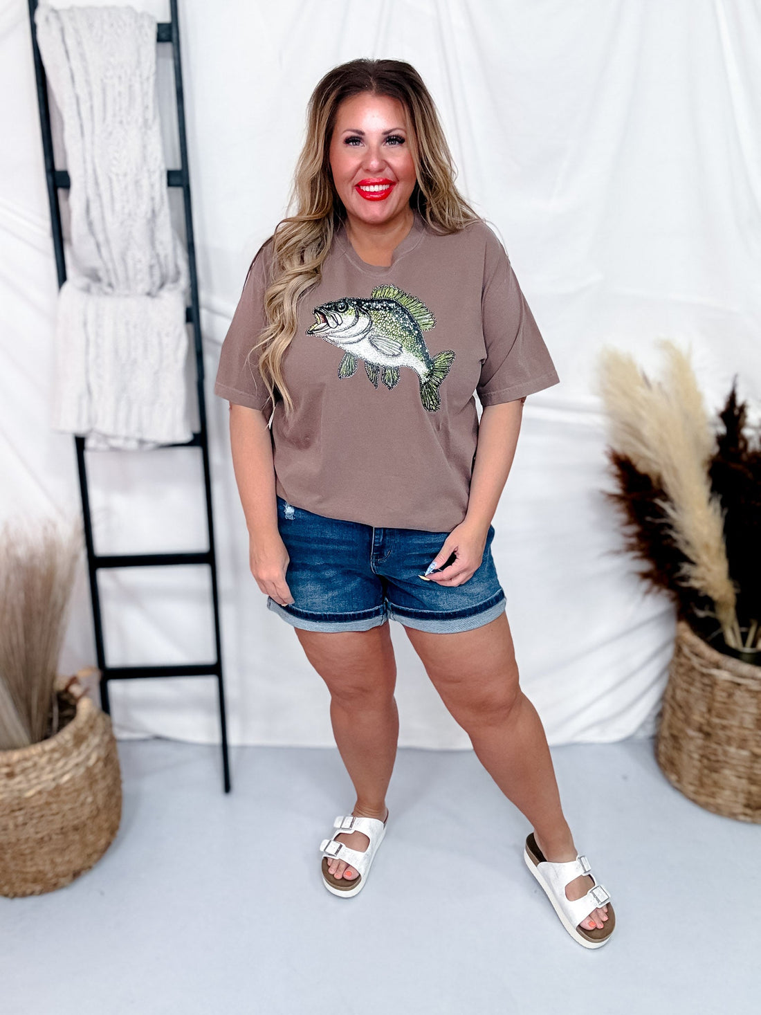 Faux Rhinestone Bass Graphic Tee - Whiskey Skies - THE LATTIMORE CLAIM