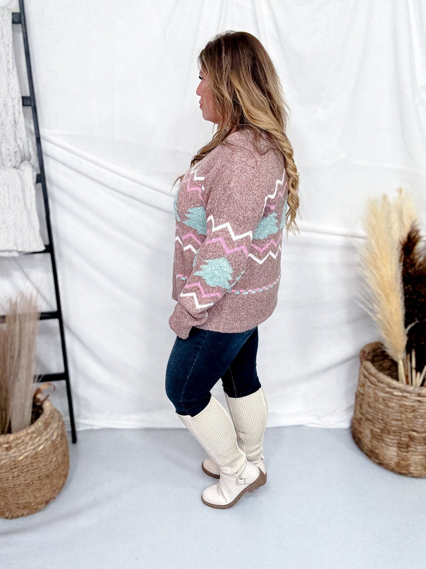 Festive Fluffy Christmas Tree Sweater In Gingerbread - Whiskey Skies - ADORA