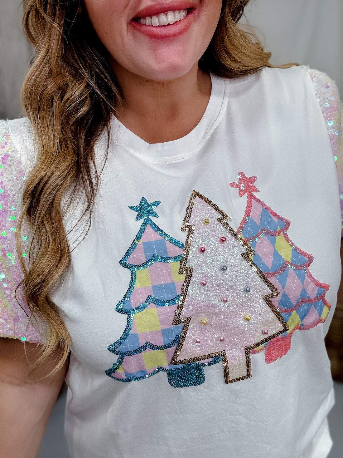 Festive Forest Top With Sequin Sleeves - Whiskey Skies - SOUTHERN GRACE