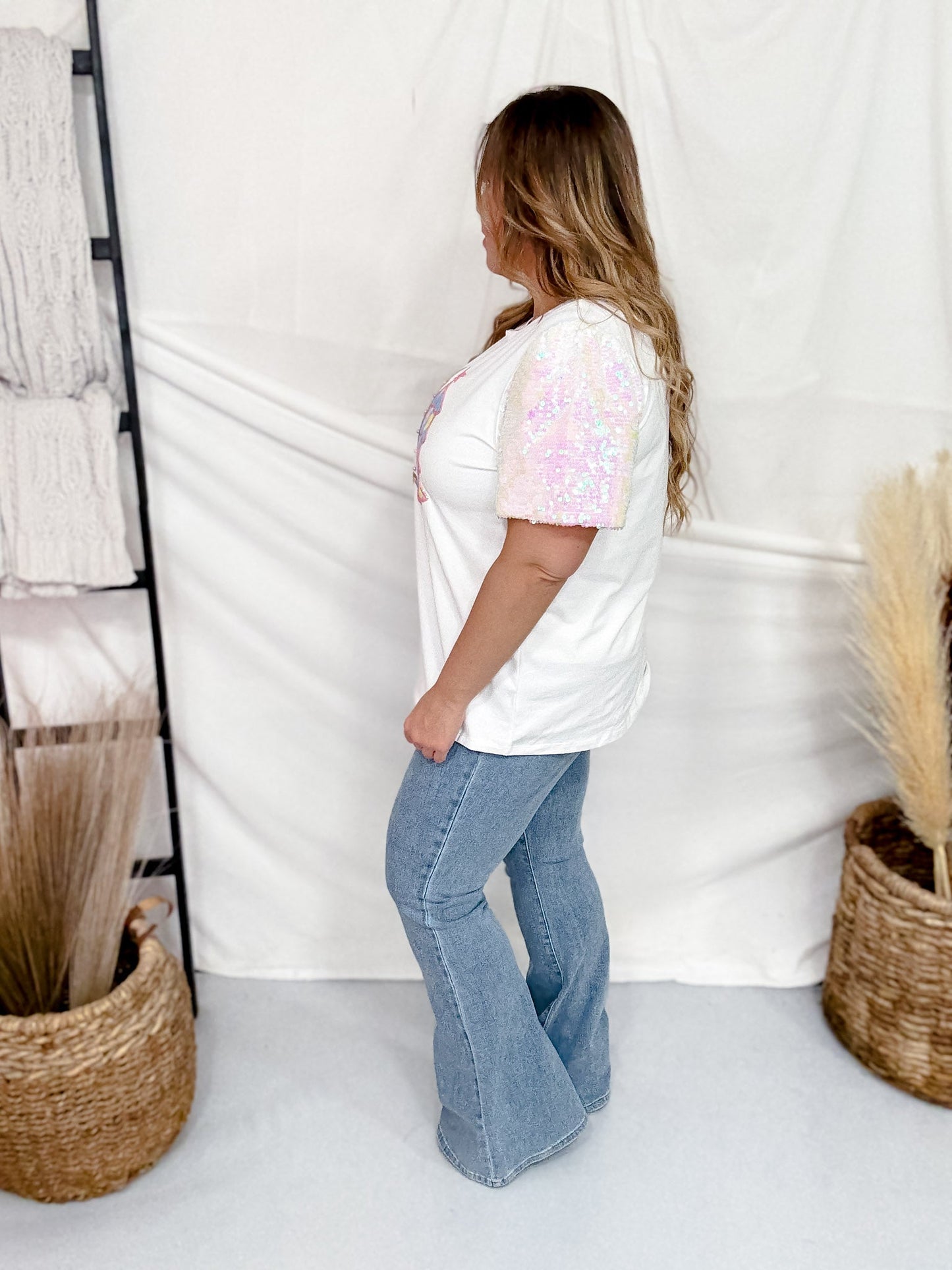 Festive Forest Top With Sequin Sleeves - Whiskey Skies - SOUTHERN GRACE