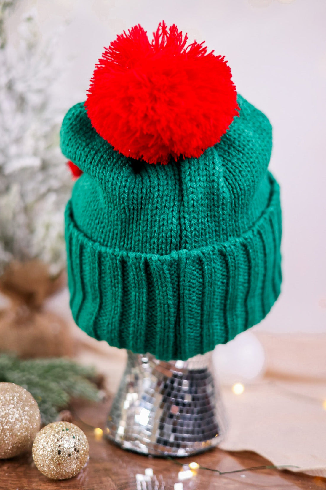 Festive Knit Beanie with Multicolored Pom Poms - Whiskey Skies - COCO + CARMEN