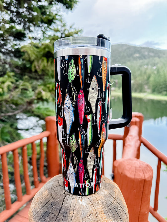 Fishing Lures 40oz Tumbler W/ Straw - Whiskey Skies - KATYDID