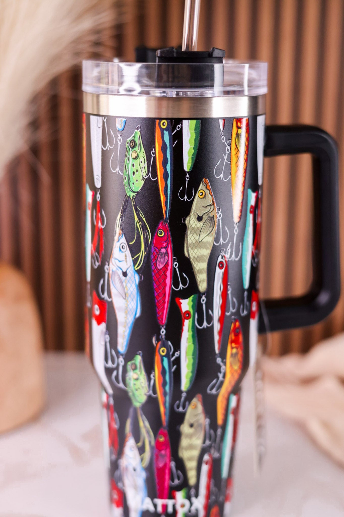 cups with fishing lure patch Katydid Fishing Lures Tumbler