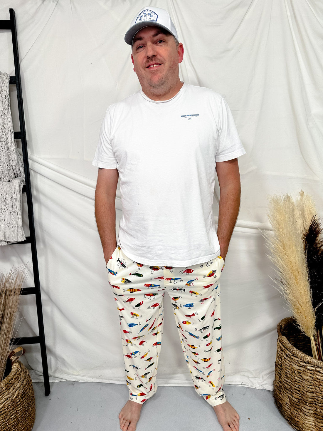 Fishing Lures Men's Loungewear Pants - Whiskey Skies - HATLEY LITTLE BLUE HOUSE INC.