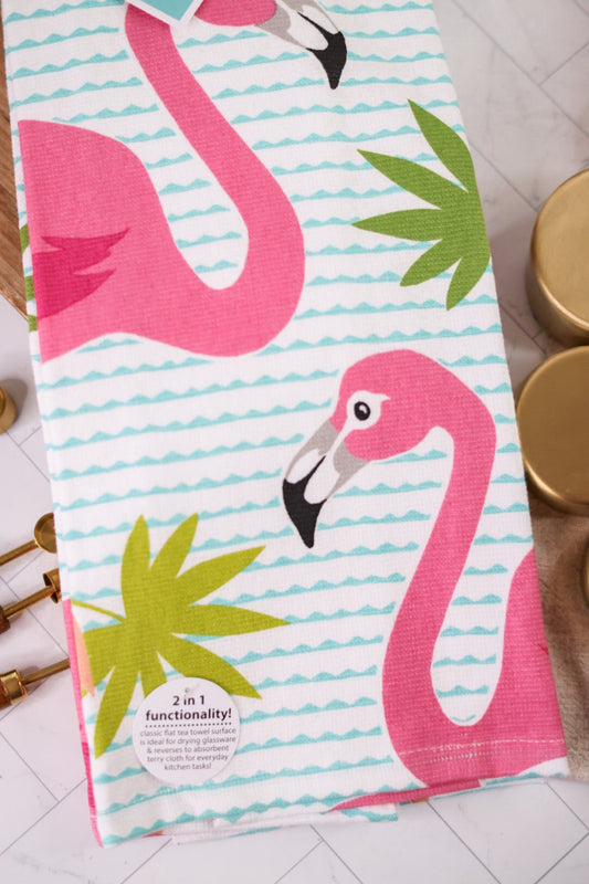 Flamingo and Waves Dual Purpose Kitchen Towel - Whiskey Skies - KAY DEE DESIGNS