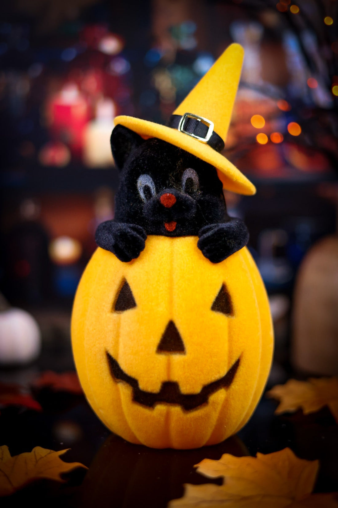 Flocked Black Cat in Jack - O - Lantern (6 Colors) - Whiskey Skies - 180 DEGREES