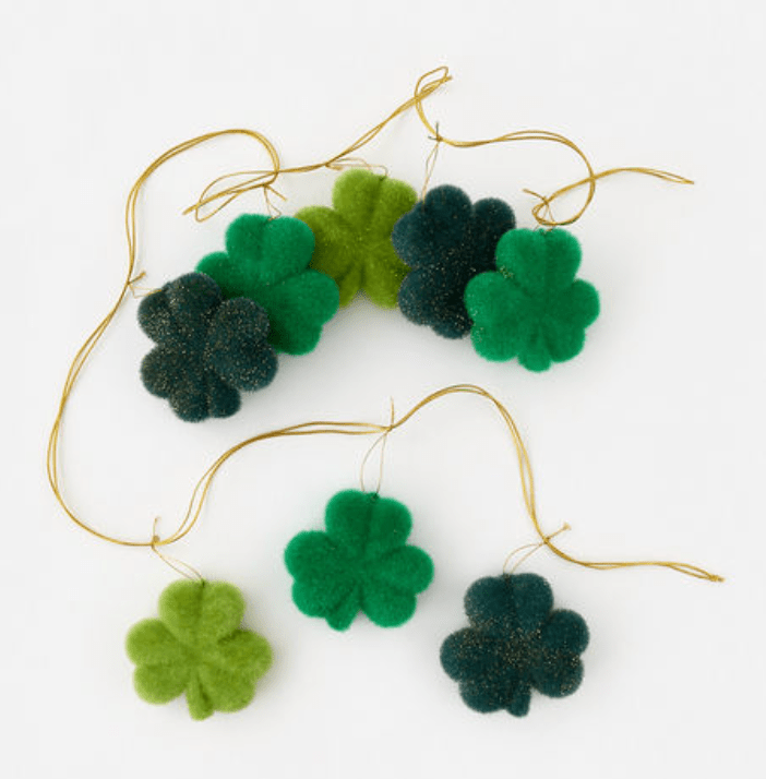 Flocked Green and Gold Shamrock Garland - Whiskey Skies - 180 DEGREES