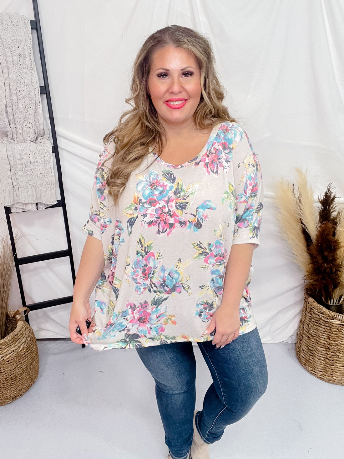 Floral and Taupe Flowy Top - Whiskey Skies - DEAR SCARLETT