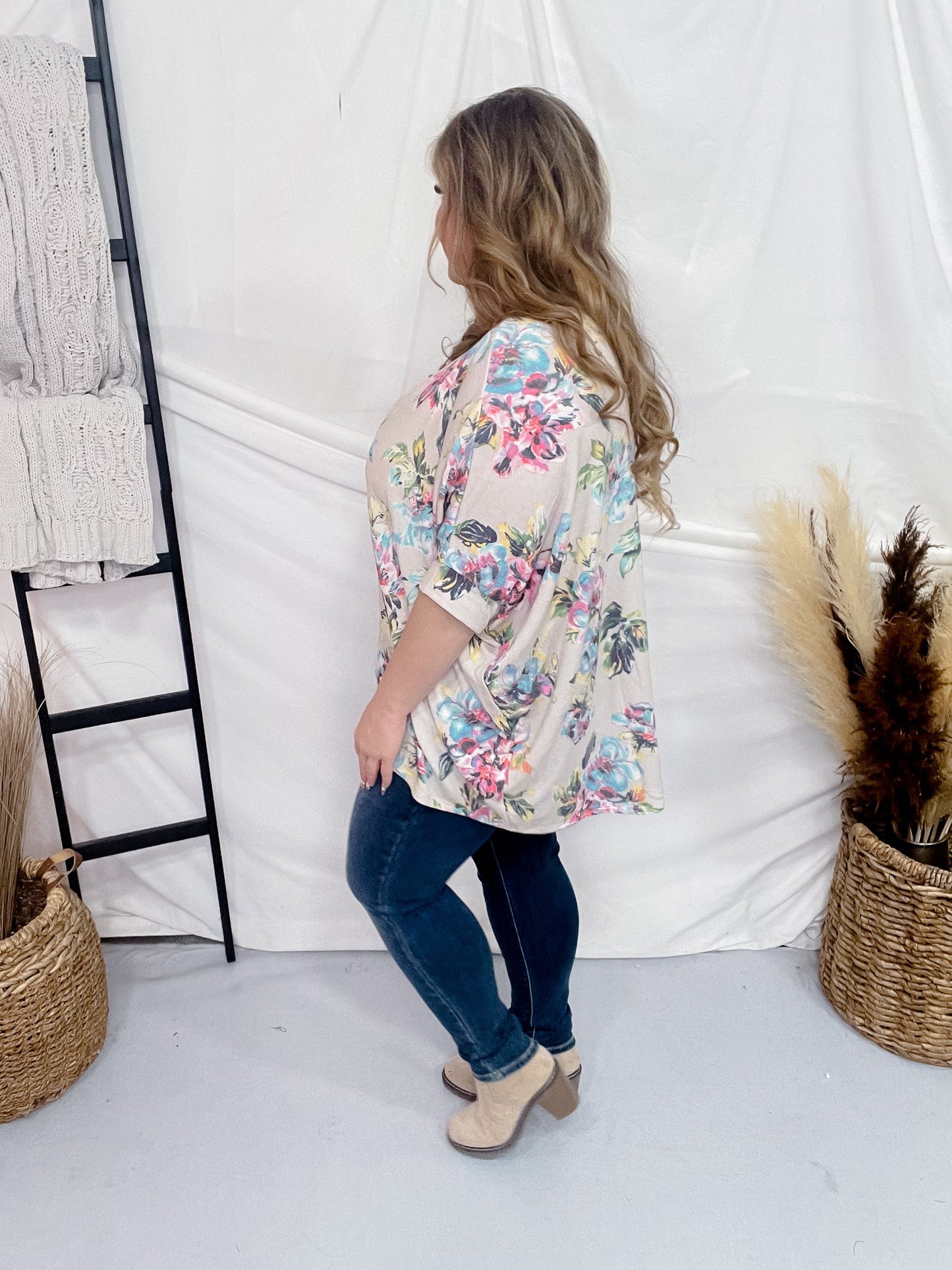 Floral and Taupe Flowy Top - Whiskey Skies - DEAR SCARLETT