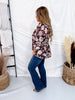 Floral Burgundy Babydoll Blouse With Tie-neck - Whiskey Skies - HEIMISH