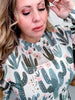 Floral Cactus Print Long Sleeve Mesh Top - Whiskey Skies - SHIRLEY & STONE