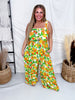 Floral Citrus Print Sleeveless Jumpsuit With Front Lacing - Whiskey Skies - ODDI