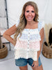 Floral Color Block Ruffled Top W/ Lace Trim - Whiskey Skies - BIBI