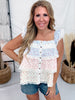 Floral Color Block Ruffled Top W/ Lace Trim - Whiskey Skies - BIBI