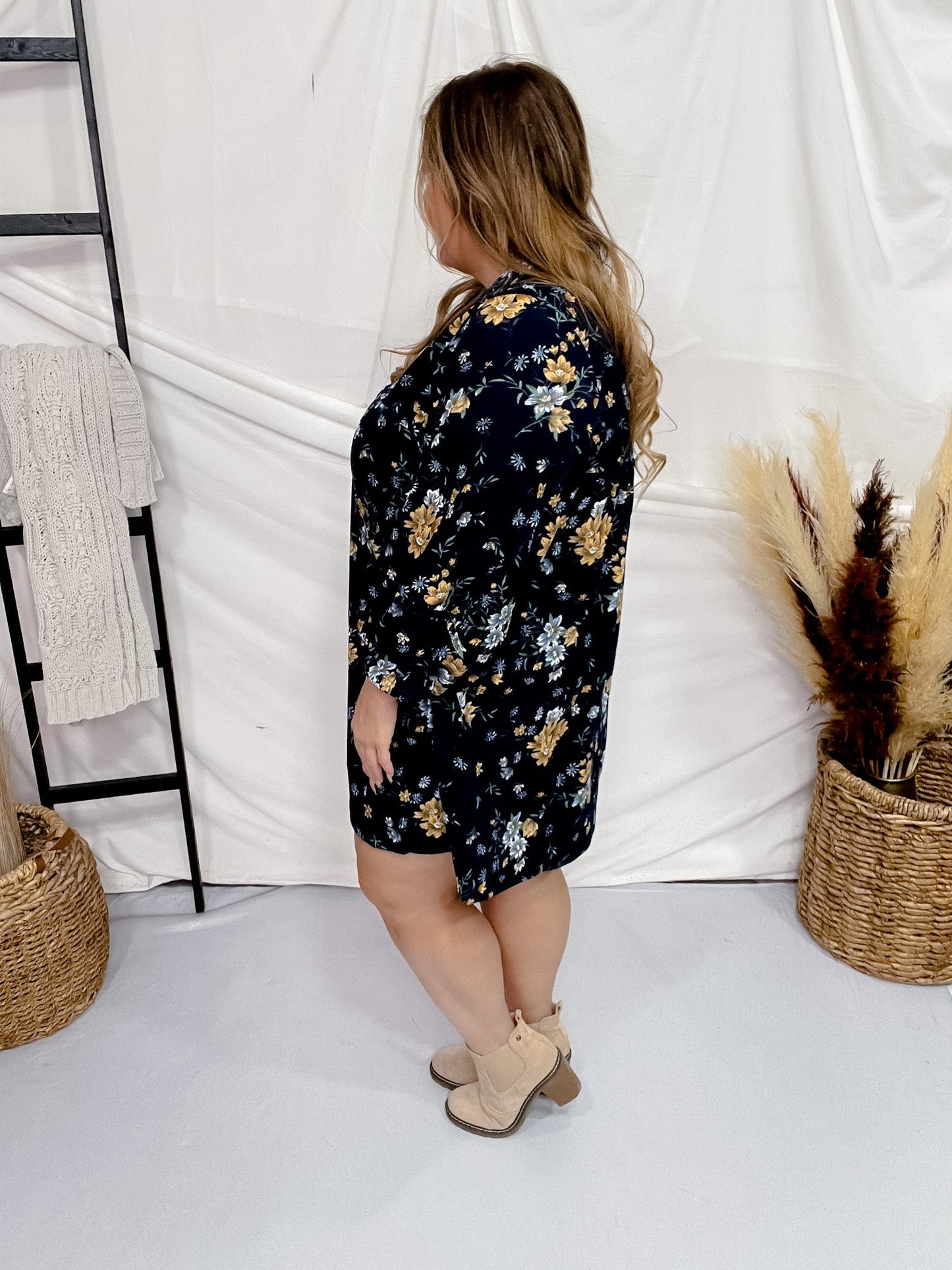 Floral Corduroy Collared Midi Dress - Whiskey Skies - UMGEE