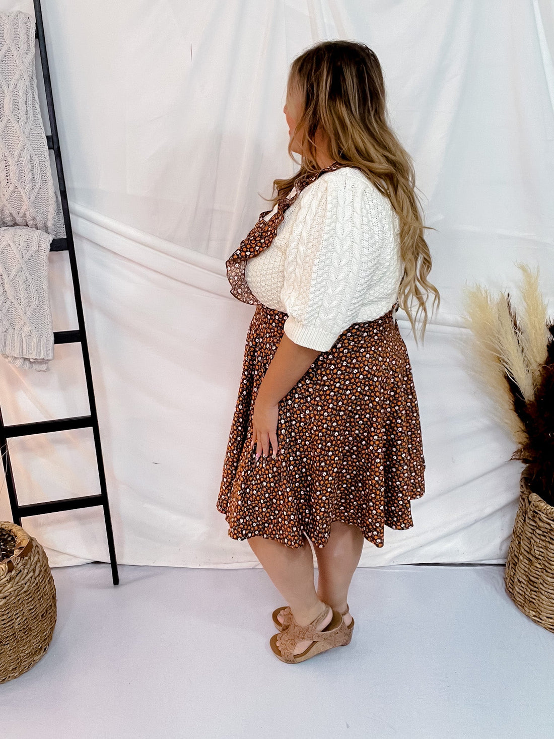Floral Corduroy Pinafore - Whiskey Skies - UNIQUE VINTAGE