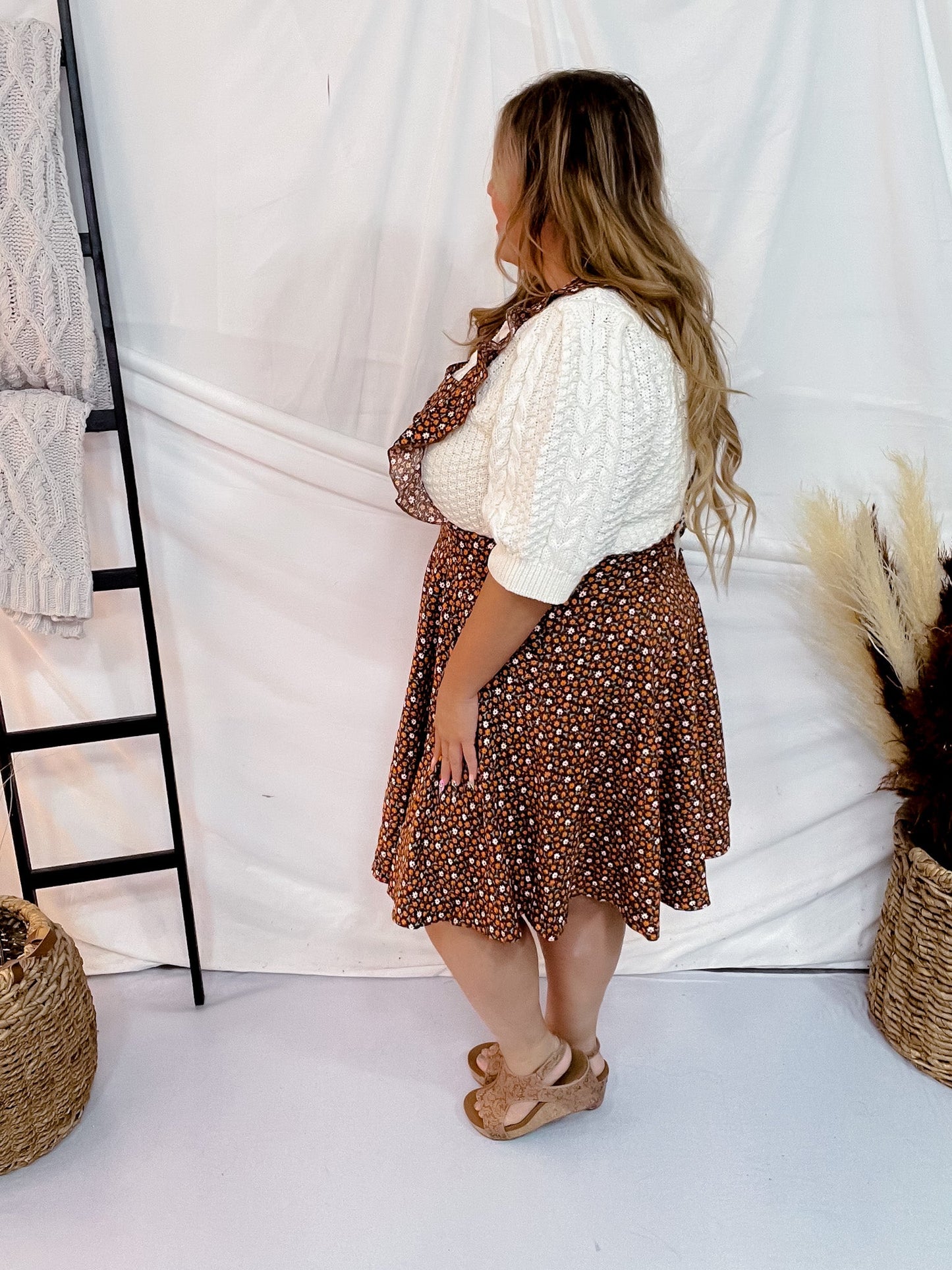 Floral Corduroy Pinafore - Whiskey Skies - UNIQUE VINTAGE