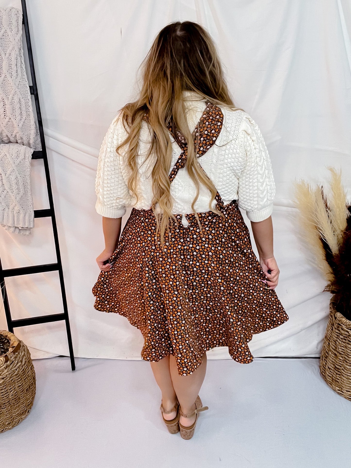 Floral Corduroy Pinafore - Whiskey Skies - UNIQUE VINTAGE