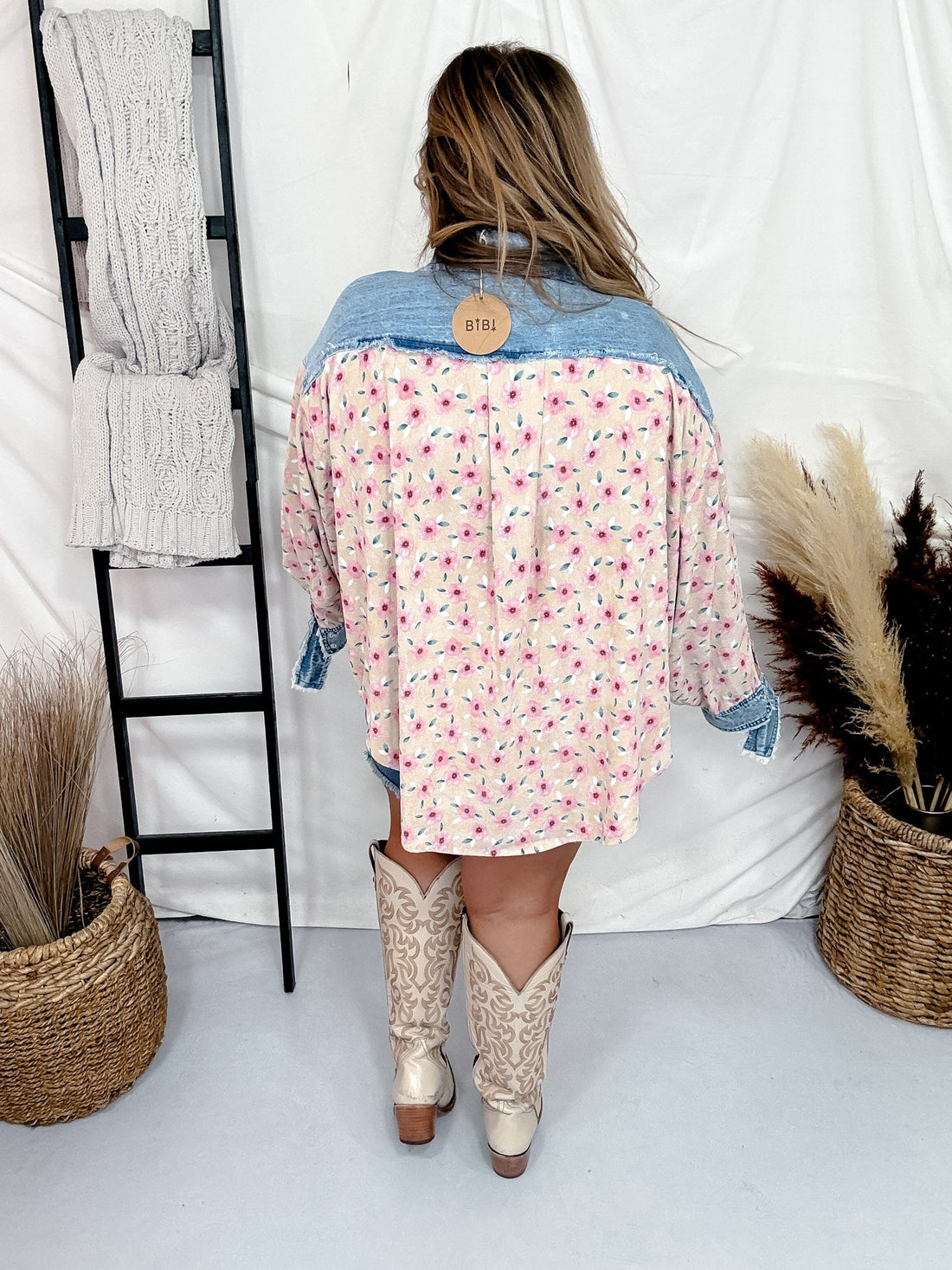 Floral Corduroy Washed Denim Mix & Match Shirt - Whiskey Skies - BIBI