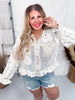 Floral & Crochet Button Down Hooded Long Sleeve Top - Whiskey Skies - POL CLOTHING INC.