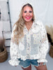 Floral & Crochet Button Down Hooded Long Sleeve Top - Whiskey Skies - POL CLOTHING INC.